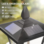 Lampada da Giardino a LED a Energia Solare Impermeabile IP44, 18x18x160 cm, Nero - immagine 4