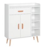 Credenza Moderna con Armadietto e Cassetto, Mobile Multiuso in Legno per Cucina e Salotto, 80 x 29,5 x 96cm Bianco