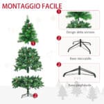 180cm Alberello di Natale artificiale Decorato e Ignifugo per Interni con 782 Rami e Base in Metallo, sano e naturale, Verde | Aosom Italy - immagine 6