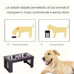 Ciotole Rialzate per Cani Taglia Media, Supporto Portaciotole in MDF con 2 Ciotole in Acciaio Inox per Cibo e Acqua, Caffè Scuro - immagine 4