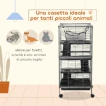 Gabbia per Piccoli Roditori in Acciaio, Gabbietta per Porcellini d'India e Cincillà con 3 Piani, 4 Ruote, Amaca e Vassoio Rimovibile, 52 x 52 x 113,5cm, Grigio Argento - immagine 5