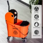 Secchio per Mocio Professionale 36L, Carrello Lavapavimenti con Strizzatore Manuale e 2 Secchi, Arancione e Nero - immagine 4