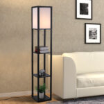 Lampada a Terra 40W con 3 Mensole Integrate e Interruttore a Pedale, Lampada Moderna in MDF e PS, 26x26x160 cm, Nero e Bianco - immagine 2