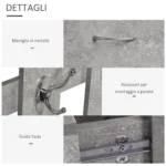 Mobile da Ingresso Appendiabiti con Scarpiera e Specchio Grigio Cemento - immagine 6