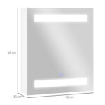 Armadietto Pensile da Bagno con 1 Anta, Specchio e Luci a LED | 2 Ripiani Interni | MDF Bianco (60 x 50 x 15cm) - immagine 3