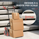 Carrello Portapacchi Pieghevole 120 kg max con Maniglia Estraibile, 60x45x109 cm, Rosso e Nero - immagine 5