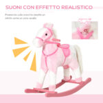 Cavallo a Dondolo in Legno con Suono Animale Regalo Giocattolo per i Bambini, 74 x 28 x 65 cm, Rosa - immagine 5