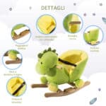 Cavallo a Dondolo per Bambini in Legno Dinosauro, Cavalluccio per Bambini, 60x33x45cm, Verde - immagine 8