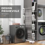 Stendino Verticale Pieghevole in Acciaio e Plastica con 6 Ruote e 4 Ripiani Regolabili, 142x55x172 cm - immagine 6