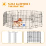 Recinto per Cani e Cuccioli 8 Pannelli in Acciaio, Gabbia per Cani, Box per Animali Domestici da Interno e Esterno, Ø180x61 cm, Nero - immagine 7