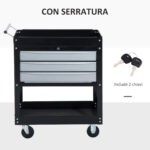 Carrello da Officina Professionale Cassettiera Portautensili in Lamiera, Nero, 68 x 46 x 88cm - immagine 6