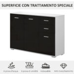 Mobiletto con 3 ante e 2 cassetti Nero Lucido, Antigraffio 106 x 35 x 76 - immagine 6