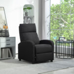 Poltrona Relax Imbottita con Schienale Reclinabile 135° e Poggiapiedi Estraibile, in Lino Nero, 69x87x1,5cm - immagine 2