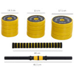 Set Manubri Regolabili 2 in 1 con Barra Bilanciere, Pesi Manubri Pesi con 12 Dischi per Allenamento Casa/Palestra, Nero e Giallo - immagine 3