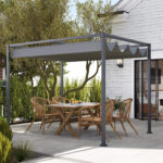 Gazebo Pergola da Giardino 3x2m con Telo Scorrevole in Metallo e Poliestere, Grigio e Nero - immagine 2