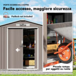 Casetta da Giardino Porta Utensili in Lamiera con Porte Scorrevoli, 213x130x185 cm, Grigio - immagine 5