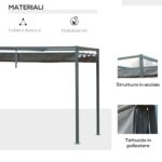 Gazebo Pergola da Giardino 3x2m con Telo Scorrevole in Metallo e Poliestere, Grigio e Nero - immagine 4
