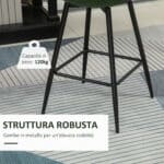 Set 2 Sgabelli da Bar con Schienale e Poggiapiedi Stile Nordico in Metallo e Velluto, Verde, 45x47x84cm - immagine 6