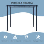 Gazebo Pergola da Giardino 3x3m Decorabile con Rampicanti in Metallo Nero - immagine 6