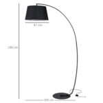 Lampada da Terra ad Arco con Paralume in Tessuto e Interruttore a Pedale, Ø47x105x190cm, Nera - immagine 3