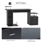 Scrivania per Computer Moderna con Cassetti, Ripiani e Tastiera Estraibile, Scrivania da Ufficio per Casa in Legno Nero 152x60x88cm - immagine 5