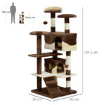 Albero Tiragraffi per Gatti in Peluche e Sisal con Cucce e Pallina 50×50×134,5cm Caffè e Crema - immagine 3