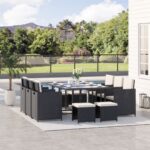 Set di Mobili da Giardino Esterno Set da Pranzo 11pz con Cuscini Nero - immagine 2