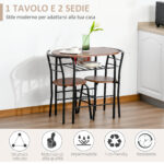 Set Tavolo Moderno con 2 Sedie per Sala da Pranzo, Set 3 Pezzi Mobili Salvaspazio da Cucina, Balcone, Ristorante o Bar, Marrone e Nero - immagine 4