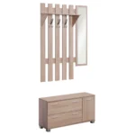 Set Arredo Guardaroba 3 in 1 con Specchio e Scarpiera da Ingresso Pannello Truciolare 90 x 21,5 x 116cm Quercia - immagine 6