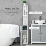 Colonna Bagno con 2 Ripiani e 2 Armadietti, Mobile Alto Salvaspazio 15,2x29,8x118 cm, Bianco - immagine 4