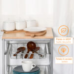 Carrello da Cucina Salvaspazio con 4 Cesti Estraibili in Legno e Acciaio, 36,5x36,5x89 cm, Argento e color Legno - immagine 6