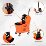 Secchio per Mocio Professionale 36L, Carrello Lavapavimenti con Strizzatore Manuale e 2 Secchi, Arancione e Nero - immagine 5