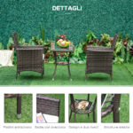 Set Mobili da Giardino Rattan Set Arredamento Giardino 3pz Tavolo con 2 Sedie con Cuscini Marrone - immagine 7