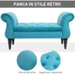 Panca Fondoletto in Stile Vintage, Struttura in Legno e Seduta Imbottita Stile Chesterfield, Azzurra 117 x 40 x 58cm - immagine 5