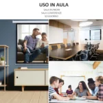 Schermo per Proiettore 1 Pollici Formato 4:3 Regolabile con Telecomando, Schermo di Proiezione Motorizzato Compatto, Installazione a Parete o Soffitto, 203x152 cm, Bianco - immagine 8