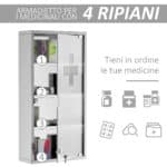 Armadietto Medicinale Cassetta Porta Medicina a Quattro Ripiani in Acciaio Inox 30 x 12 x 60cm - immagine 5