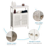 Mobiletto da Bagno Impermeabile con 2 Ripiani e Armadietto MDF Bianco - immagine 5