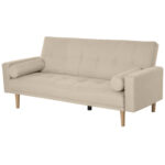 Divano Letto 3 Posti con Schienale Regolabile su 3 Livelli, 2 Cuscini e Braccioli Rimovibili, Beige, 185x84x85cm