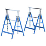Set 2 Cavalletti da Lavoro Pieghevoli Portata 2 kg, Altezza Regolabili 80-130 cm, Cavalletti Telescopici Salvaspazio in Acciaio per Fai da Te, Garage e Giardino, Blu