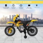 Moto Elettrica per Bambini 3 anni e Più, Moto Cross Elettrica con Rotelle, Batteria 6V Velocità 2,5km/h, 102 x 53 x 66cm, Giallo - immagine 5