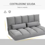 Divano Moderno 2 in 1, Schienale Reclinabile su 7 Livelli e Cuscini, Divano per Soggiorno per TV, Giochi, Lettura, Yoga, Ufficio, 130x73x60 cm, Grigio Chiaro - immagine 8