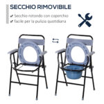 Sedia WC Pieghevole con Vaso Rimovibile per Anziani e Disabili in Tubi di Ferro e Plastica 52 x 50 x 75cm - immagine 4