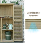 Casetta in Legno da Giardino con Tetto Impermeabile, Armadio da Esterno Porta Attrezzi da Giardino con 4 Scompartimenti, 87x46,5x160cm, Grigio - immagine 7