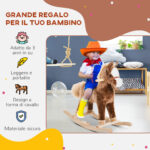 Cavallo a Dondolo in Legno Giocattolo Cavalcabile Bambini Peluche 74 × 33 × 62cm - immagine 4
