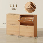 Scarpiera Ingresso Salvaspazio Slim con 4 Ante a Ribalte, Mobile Scarpiera Moderna per 24 Paia di Scarpe con Ripiani Regolabili, Portascarpe in Legno, 120x24x81cm, Color Legno - immagine 3