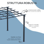 Gazebo Pergola da Giardino 3x3m Decorabile con Rampicanti in Metallo Nero - immagine 4