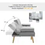 Divano Letto 3 Posti Stile Scandinavo Reclinabile con Tavolino a Ribalta, 181x77x88 cm, Grigio - immagine 13