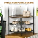 Appendiabiti da Terra Angolare con Panca e Scarpiera in Stile Industriale, 50x50x183cm, Marrone - immagine 6
