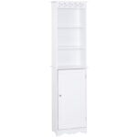 Mobiletto del Bagno a Torre 3 Ripiani Regolabili su 3 Livelli e 1 Ampio Armadietto Inferiore Manopole sull'Anta MDF Bianco 40x23x160cm