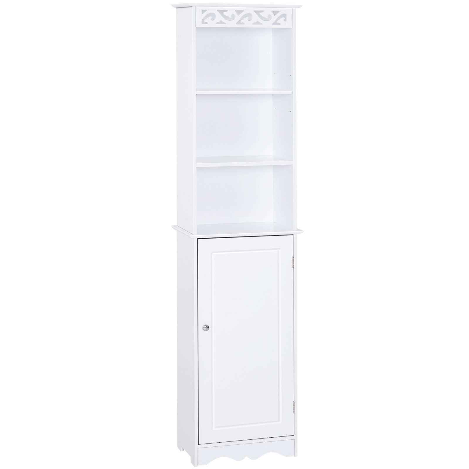 vmX3ff19494f99268.jpg Mobiletto del Bagno a Torre 3 Ripiani Regolabili su 3 Livelli e 1 Ampio Armadietto Inferiore Manopole sull'Anta MDF Bianco 40x23x160cm - immagine 1